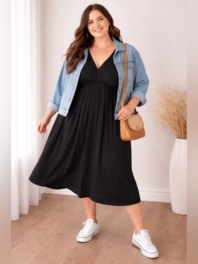 Ava & Viv Casual Size XXL Black Dress Empire Waist Travel Comfy Chic Soft Girl